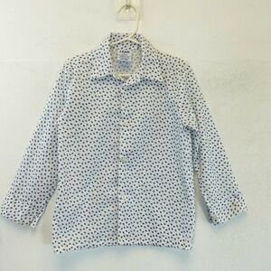 IZOD Button Up Shirt Boys 5 White Blue Leaf Ditsy Camp Collar‎ Classic Hawaiian